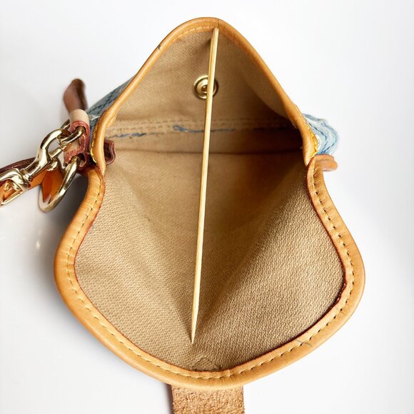 Vintage Dooney & Bourke Blue Logo Canvas Wristlet with Bag Charm Retro Chic - Picture 10 of 10